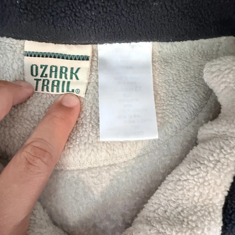VTG Ozark Trail Mens XL Fleece Pullover Quarter Zip Cream Oatmeal Boxy Sweater